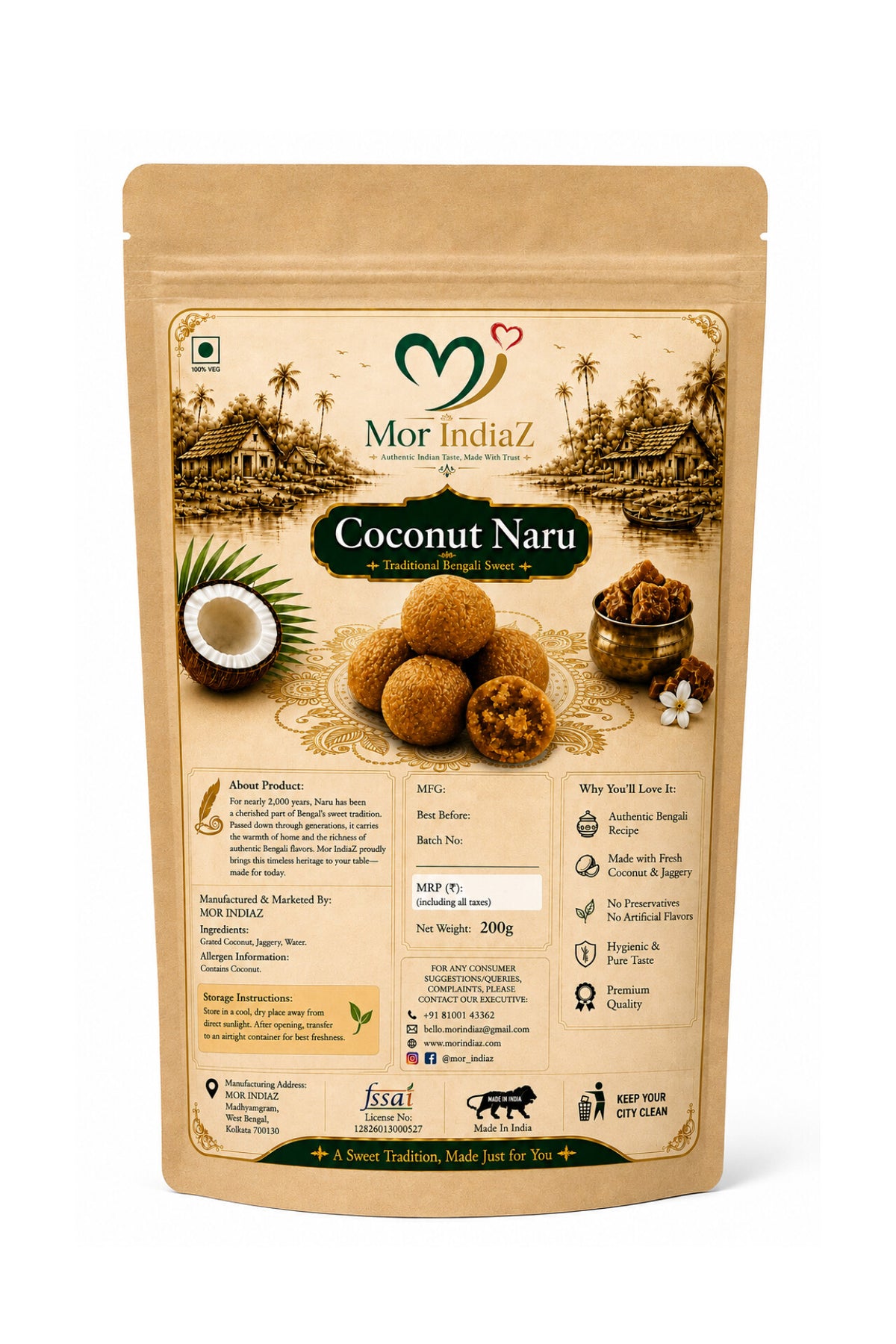 Mor IndiaZ Traditional Coconut Naru (1 Pack 200gm)